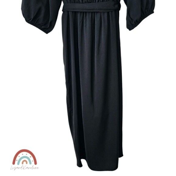 New! City Chic Opulent Faux Wrap Elbow Sleeve Black Midi Dress - Picture 9 of 15